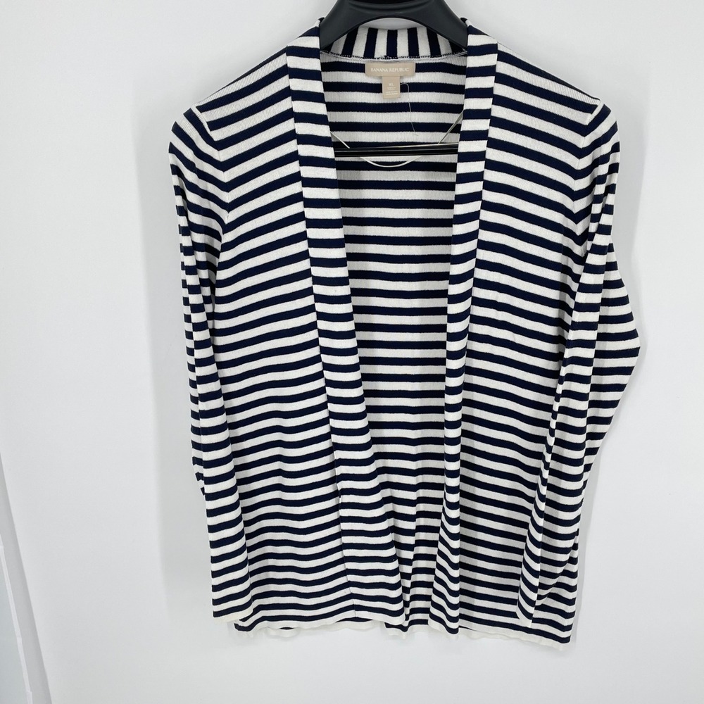 Banana‎ Republic Striped Open Front Cardigan Sweater Navy White Womens XL